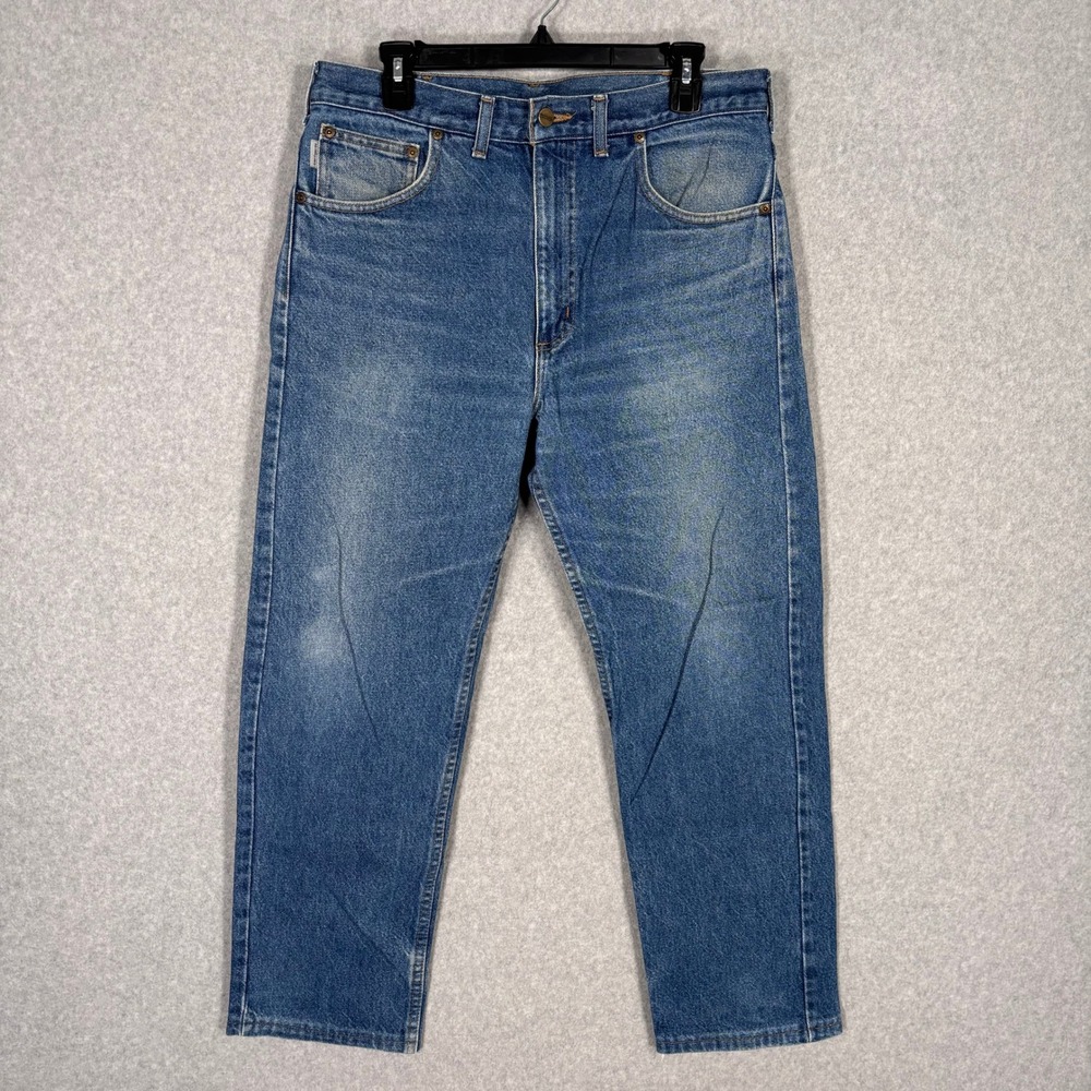 Carhartt Relaxed Tapered Jeans 34x28 Baggy Workwear Cotton No Stretch Dark‎ Wash